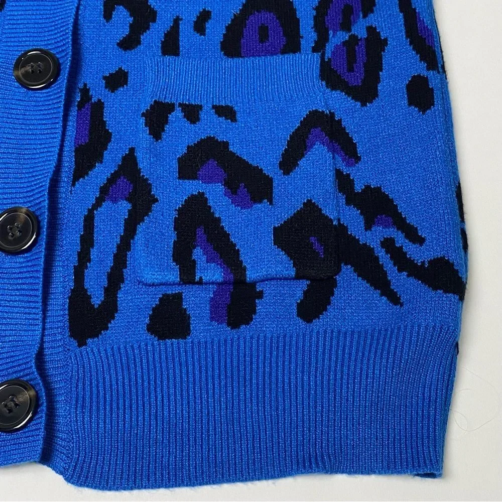 Sugar Lips Blue Animal Print Oversized Long Knit Cardigan Women's Size Medium